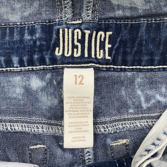 Justice Girls Shortalls Overalls Shorts Sz 12 Denim Blue Jean Acid Wash Stretch - Picture 5 of 8